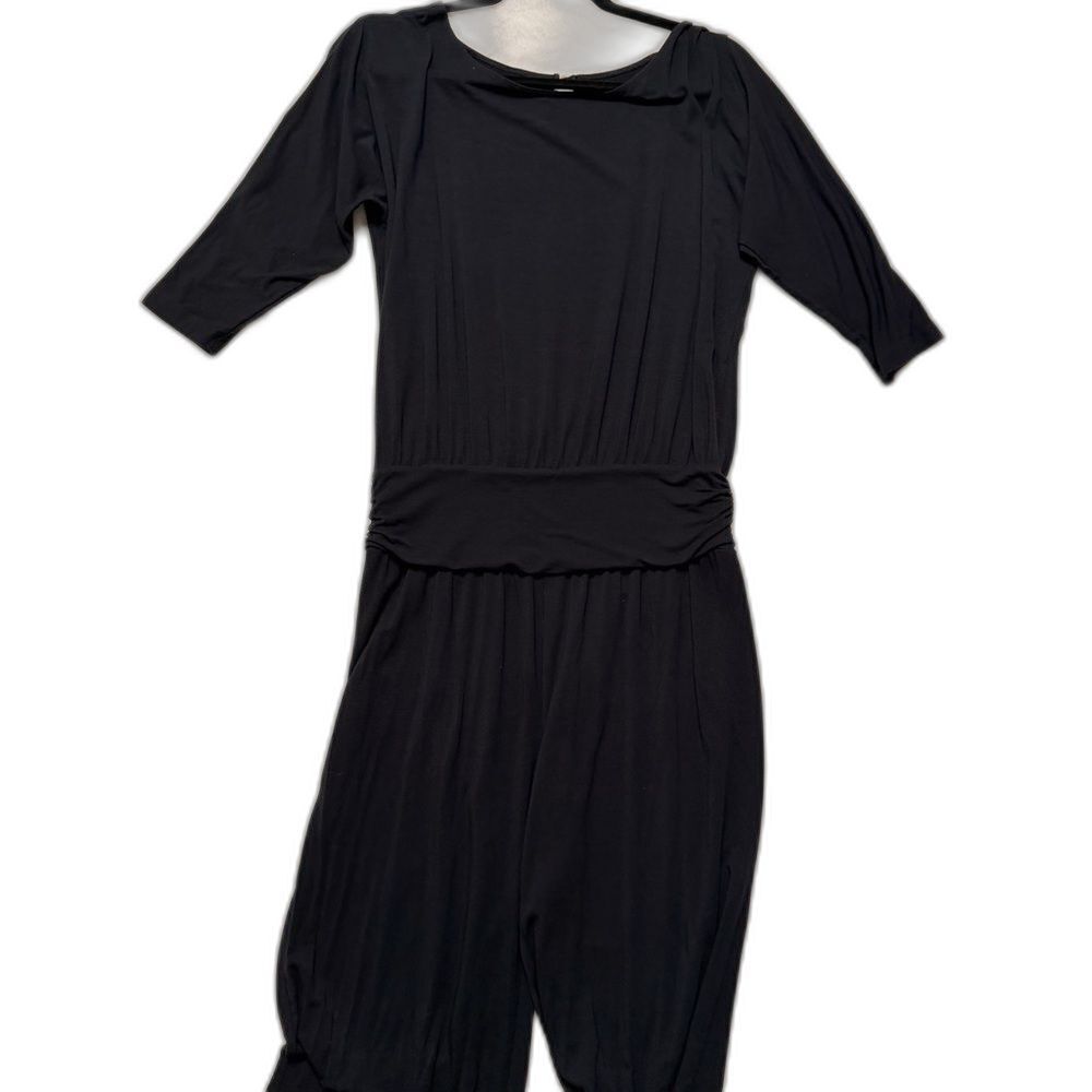 Soft Surroundings Black Modal Jumpsuit M Ruched Waist Wide Leg Keyhole Back - Picture 6 of 10